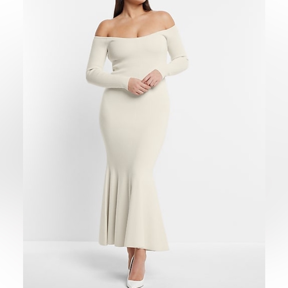 Express Bridal off the shoulder Sweater Maxi Dress - Picture 4 of 6
